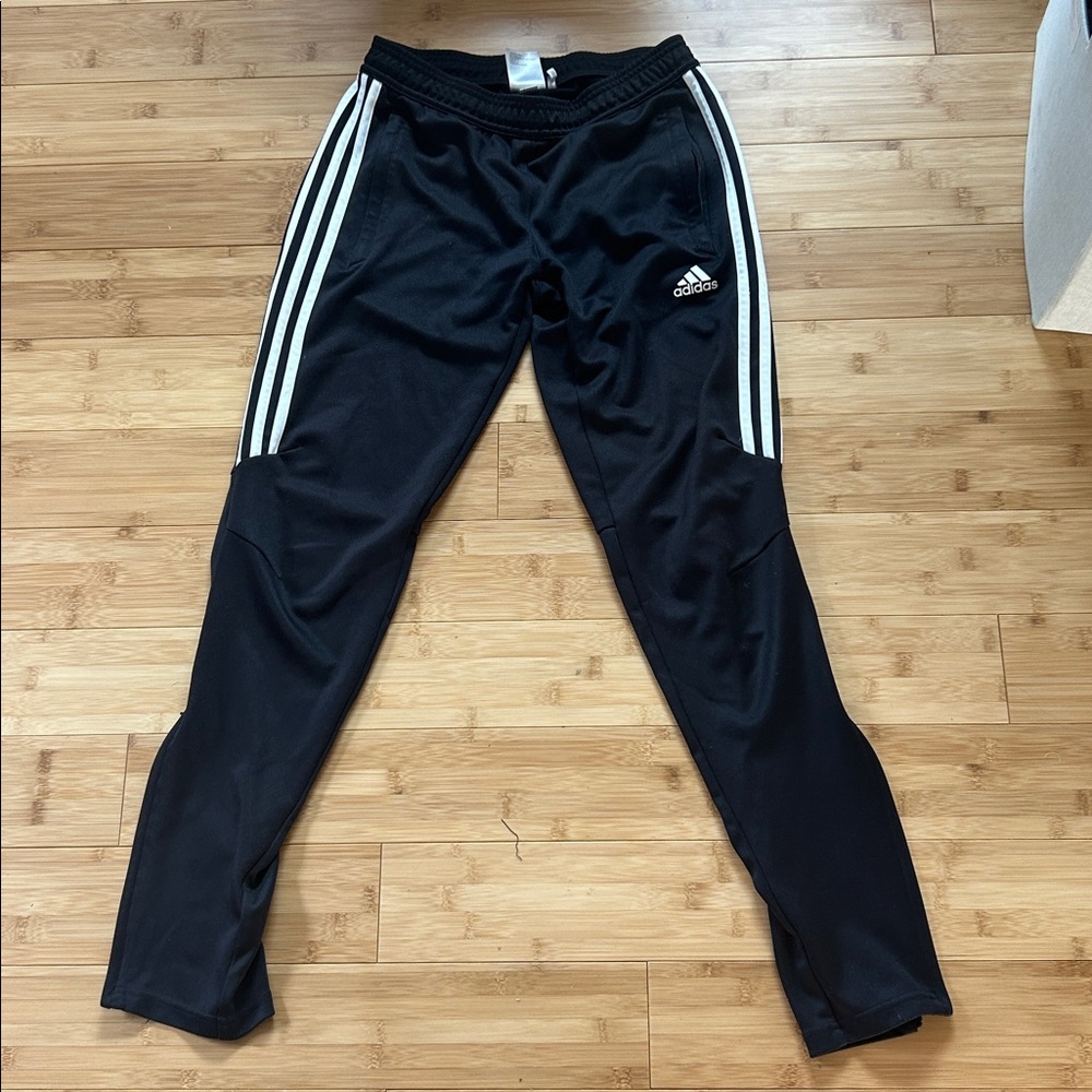 Adidas Black Zipper Joggers/ Track Pants with White Stripes, size small